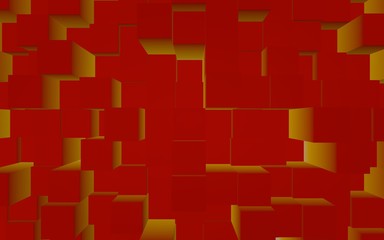 Abstract red elegant cube geometric background. Chaotically advanced rectangular bars. 3D Rendering, 3D illustration