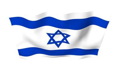 The flag of Israel. State symbol of the State of Israel. A blue Star of David between two horizontal blue stripes on a white field. 3d illustration
