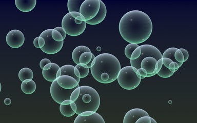 Dark background green mesh bubbles. Wallpaper, texture with bubble. 3D illustration