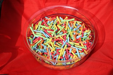 colorful tombola tickets in a bowl