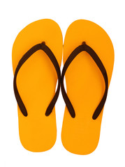 Yellow flip flops isolated on white background. (clipping path)