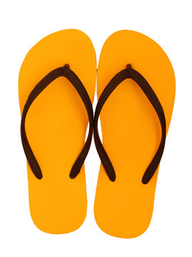 Yellow flip flops isolated on white background. (clipping path)