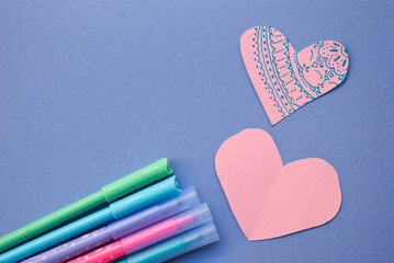 Handmade card for Valentine Day with heart with mandala and colorful markers.Space for text.