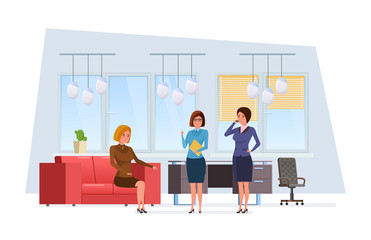 Workers, colleagues, in office room, rest, report details of report.