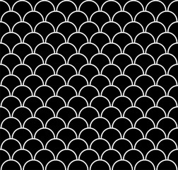 Black and white art deco seamless pattern with fish scales