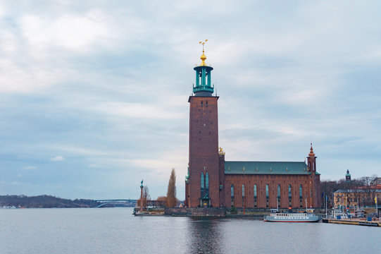 the city hall of Stockholm and its reflection in the sea