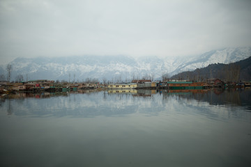 Himalaya mountains and Dal Lake water mirror