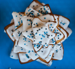 Homemade christmas trees from biscuits and glaze. Symbol of new year.Xmas card. Top view.