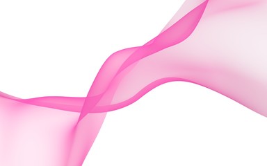Abstract pink wave. Raster air background. Bright pink ribbon on white background. Pink scarf. Abstract smoke. 3D illustration