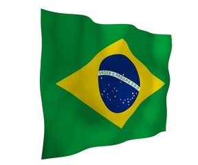 Waving flag of Brazil. Ordem e Progresso. Order and progress. Rio de Janeiro. South America. State symbol. 3D illustration
