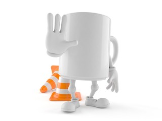 Mug character with stop gesture