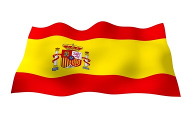 Obraz premium The flag of Spain. Official state symbol of the Kingdom of Spain (Spanish: Reino de Espana). Concept: web, sports pages, language courses, travelling, design elements. 3d illustration