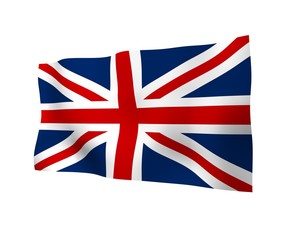 Waving flag of the Great Britain. British flag. United Kingdom of Great Britain and Northern Ireland. State symbol of the UK. 3D illustration