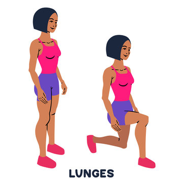 Lunges. Sport exersice. Silhouettes of woman doing exercise. Workout, training.