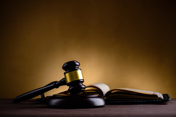 Justice and law concept. Judges gavel and law book