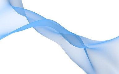 Abstract blue wave. Raster air background. Bright blue ribbon on white background. Blue scarf. Abstract blue smoke. 3D illustration