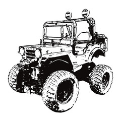 モノクロのレトロな四輪駆動車