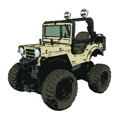 アイボリーのレトロな四輪駆動車