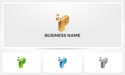 Letter P Block Stack Build Logo