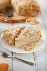 Portion of classic Napoleon cake closeup