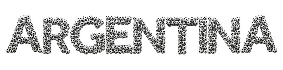 Argentina word made from a football soccer ball texture. 3D Rendering