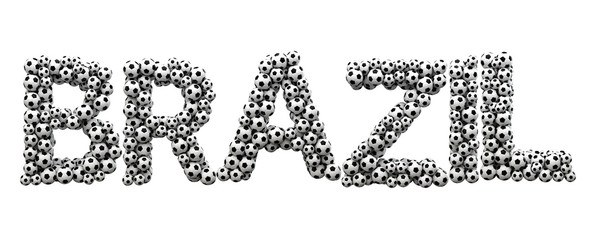 Brazil word made from a football soccer ball texture. 3D Rendering
