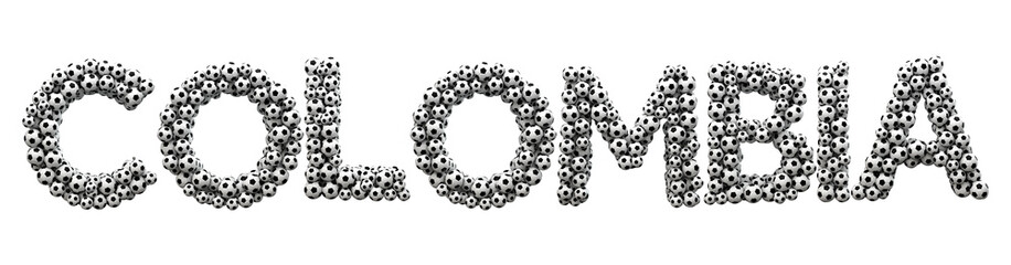 Colombia word made from a football soccer ball texture. 3D Rendering