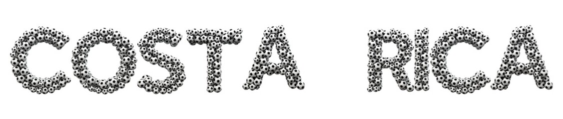 Costa Rica word made from a football soccer ball texture. 3D Rendering