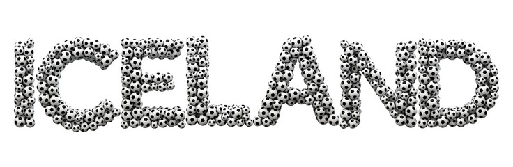 Iceland word made from a football soccer ball texture. 3D Rendering