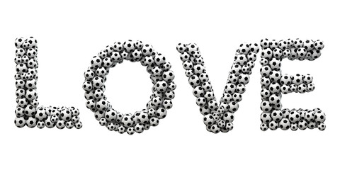 Love word made from a football soccer ball texture. 3D Rendering
