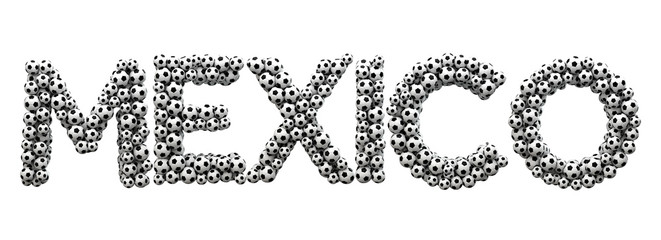 Mexcio word made from a football soccer ball texture. 3D Rendering