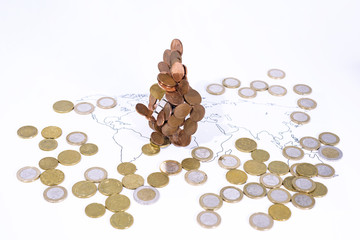 A lot of coins on World Map.