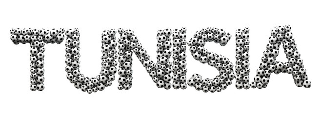 Tunisia word made from a football soccer ball texture. 3D Rendering