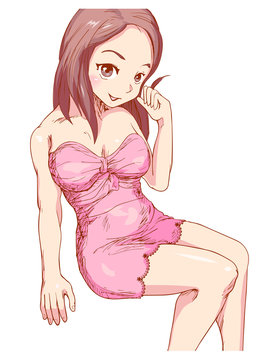ピンクのドレスの若い女性