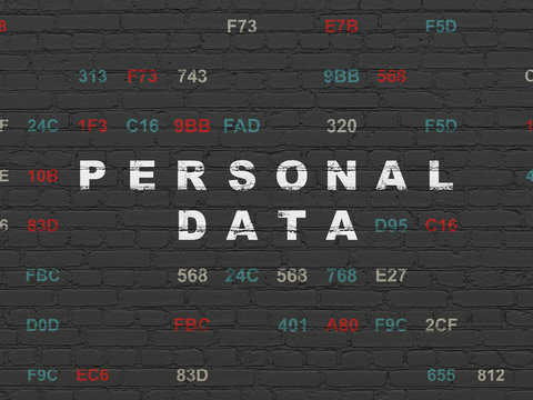Data concept: Painted white text Personal Data on Black Brick wall background with Hexadecimal Code