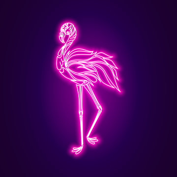 Flamingo bird pink neon shiny vector illustration