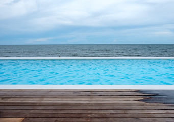 Fototapeta na wymiar View of aqua pool and natural sea