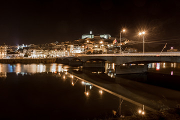 Night view of the Santa Clara Bridge in Coimbra Portugal