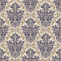Vector damask seamless pattern background. Classical luxury old fashioned damask ornament, royal victorian seamless texture for wallpapers, textile, wrapping. Exquisite floral baroque template.