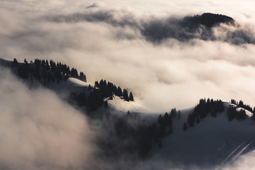 Berglandschaft und Nebel