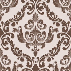 Vector volumetric damask seamless pattern element. Elegant luxury embossed texture for wallpapers, backgrounds and page fill. 3D elements with shadows and highlights.