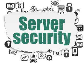 Safety concept: Painted green text Server Security on Torn Paper background with  Hand Drawn Security Icons