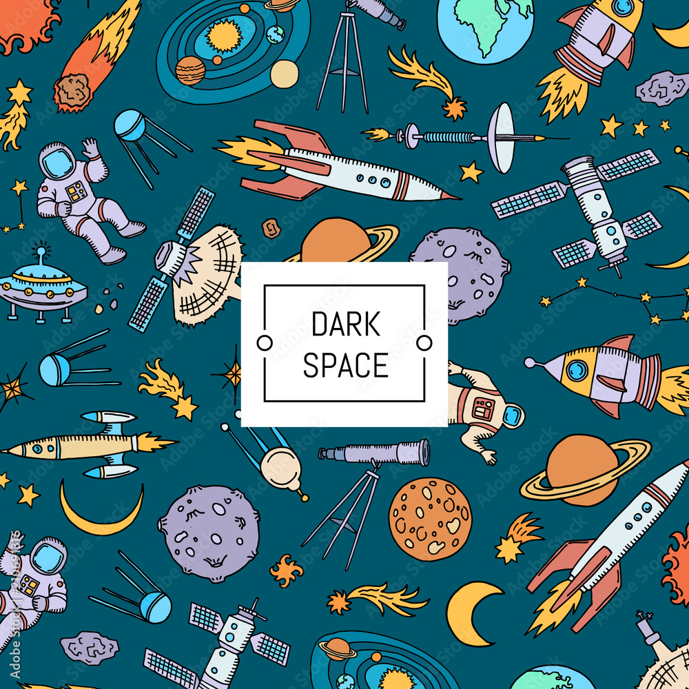 Canvas Prints vector hand drawn space elements background with place for text illustration