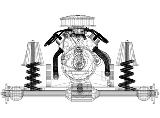 Car Engine Design – Blueprint - isolated