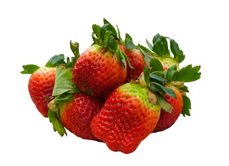 Ripe strawberries on white background.