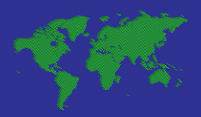 Isometric tetragon world map vector green on blue