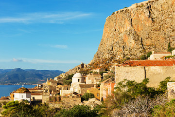 View of the fortress and medieval town of Monemvasia, Greece