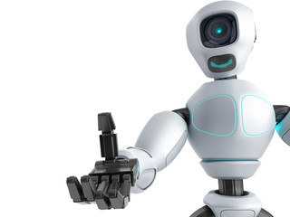modern concept of product presentation robot ready to insert an object into the hand 3d render on white