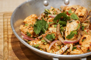 Thai dish spicy salmon salad laab