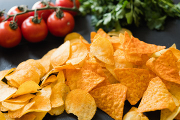junk fast food nutrition chips mix background